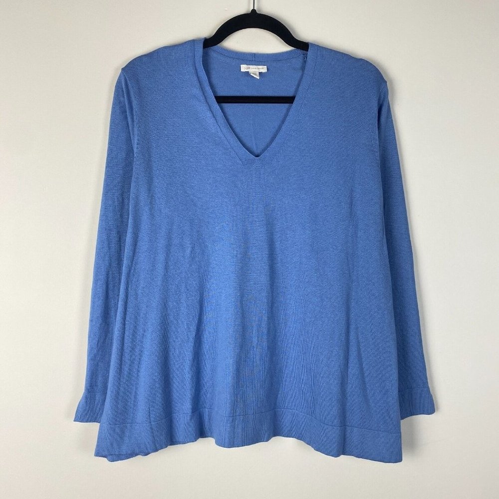 J. Jill Blue V-Neck Silk Cotton Sweater